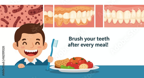 Boy Recommends Brushing After Meals For Healthy Teeth And Preventing Bacteria