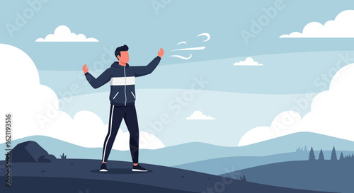 Breathtaking View of Person Admiring Landscape And Feeling The Crisp Air