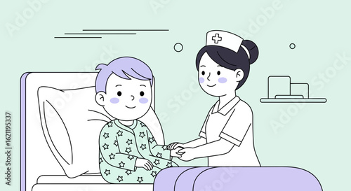 Caring Nurse Comforting a Child Patient in Hospital Bed with Compassion