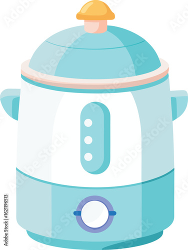 Cute cartoon blue and white slow cooker kitchen appliance