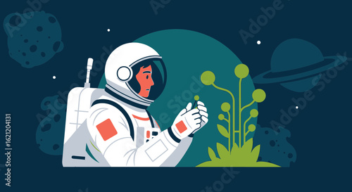 Astronaut Cultivating Life In Space Exploring New Worlds With Botany Mission