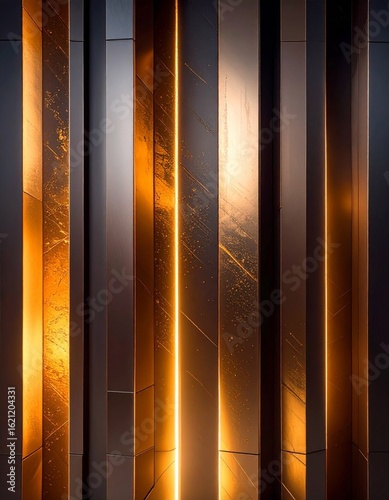 Abstract Golden Metal Vertical Lines Background Texture Wall in Gray Colors