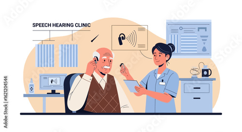 Audiology Specialist Consulting Senior Patient About Hearing Aid Device