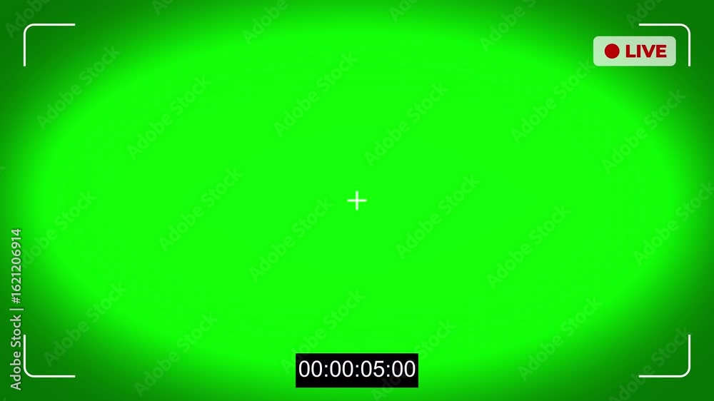 Modern camera viewfinder screen overlay with live recording indicator, timecode, and focus marks. Digital interface for video streaming, broadcast, or surveillance. Alpha, Chroma Key, Green Screen, 4k