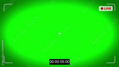 Modern camera viewfinder screen overlay with live recording indicator, timecode, and focus marks. Digital interface for video streaming, broadcast, or surveillance. Alpha, Chroma Key, Green Screen, 4k