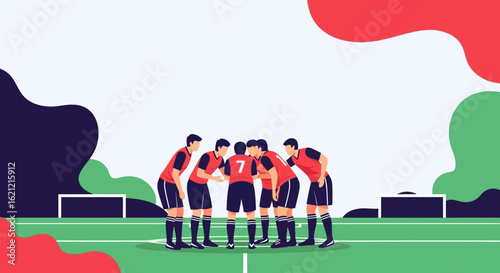 A Team of Football Players Preparing for a Match with a Team Huddle, Ready to Win