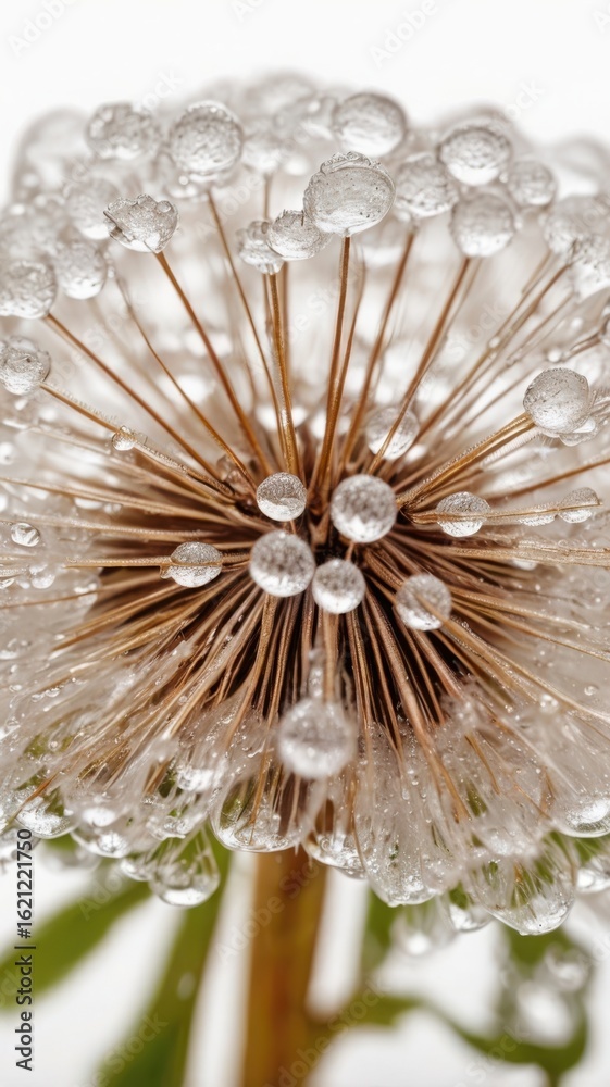 Obraz premium Close up of a dandelion seed head covered in water droplets