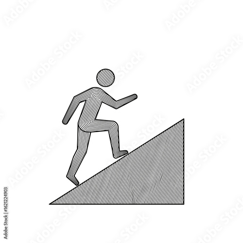 Person ascending a ramp vector illustration with line art on a transparent background