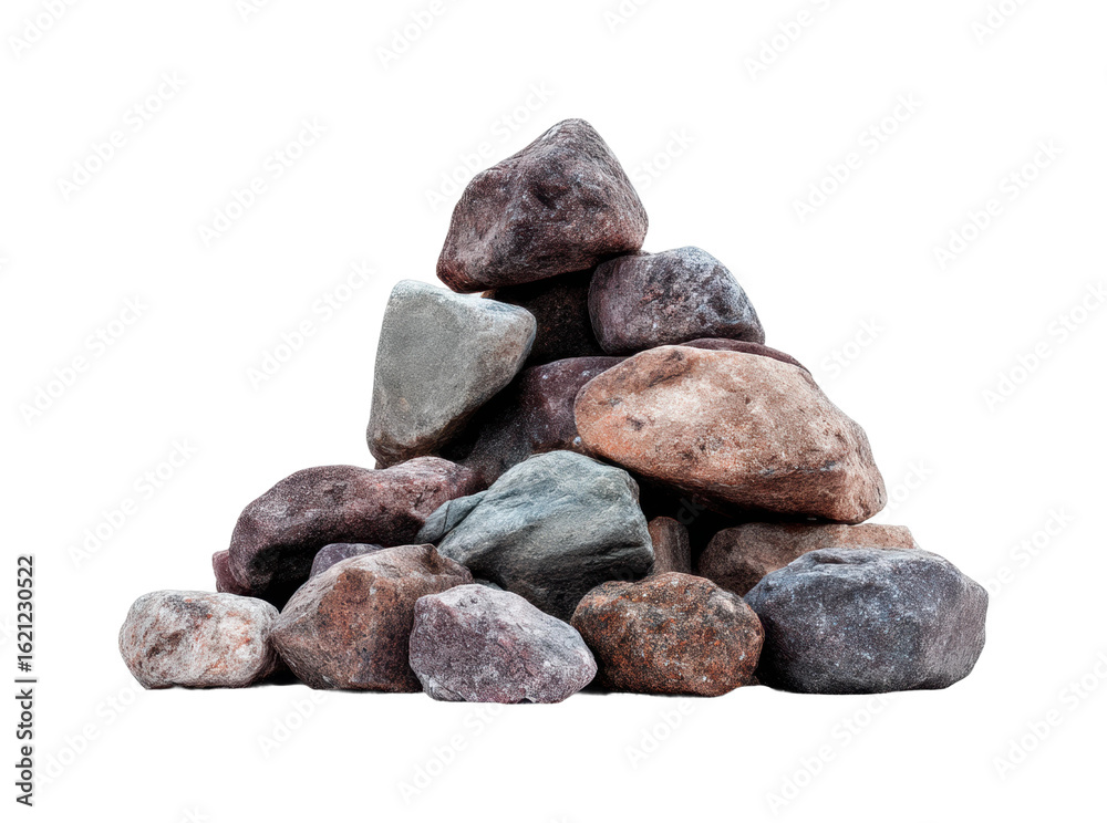 Natural stone pile display textured environment isolated on transparent background, png Natural stone pile display textured environment isolated on transparent background, png