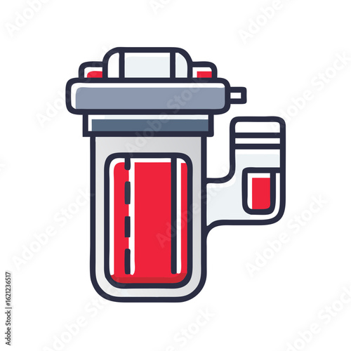 Aquarium filter icon with red cartridge and lines