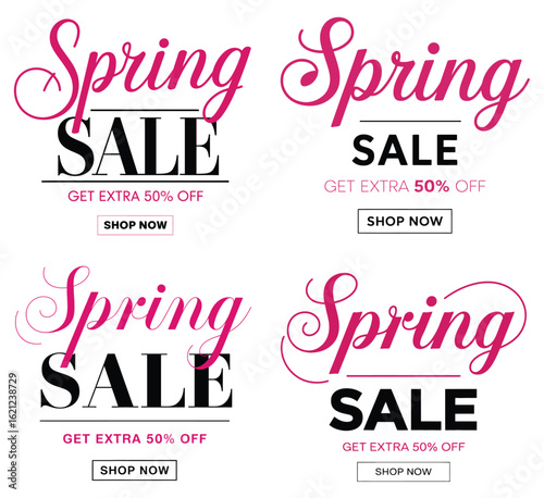 
Spring Sale Typography Banner Set Pink Script Font Vector Seasonal Promotion Marketing Design Elements