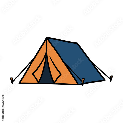 Simple orange and blue tent drawing for camping themes