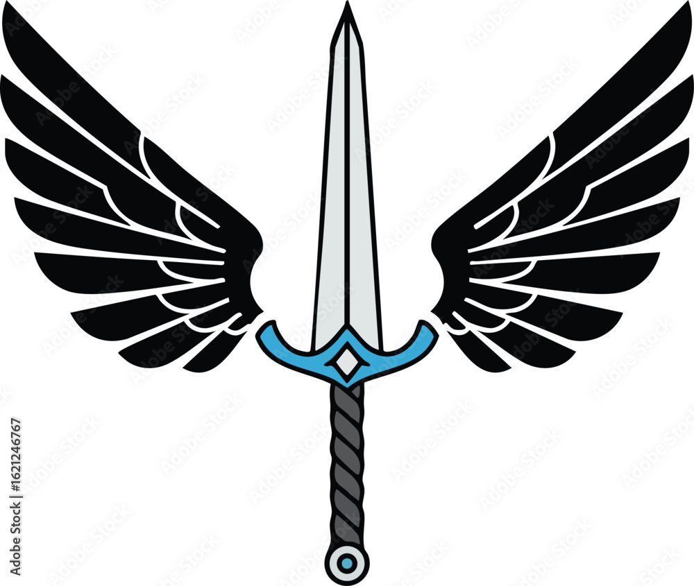 Fototapeta premium Sword with black wings graphic vector illustration symbolizing power and freedom in fantasy style 