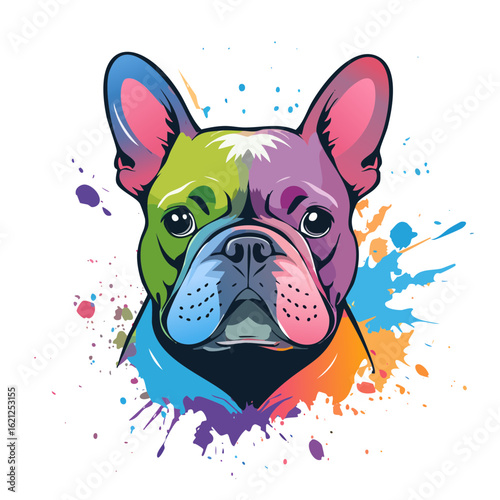 Colorful Graffiti French Bulldog Dog Isolated on a Transparent Background 