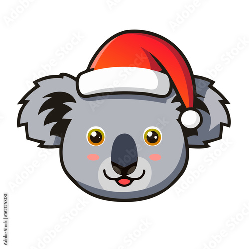 Cute Koala Wearing a Christmas Santa Hat Isolated on a Transparent Background 