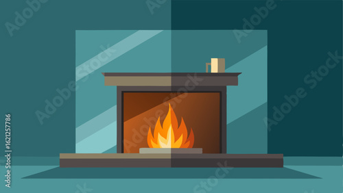 A sleek modern fireplace is built into one corner of the room adding warmth and ambiance.