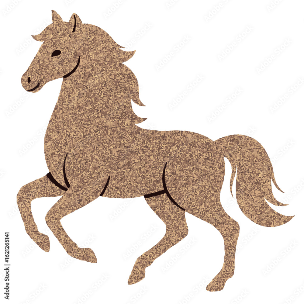 Fototapeta premium Golden horse silhouette in elegant trot, with a speckled metallic texture. Ideal for luxury design, zodiac art, fashion prints, and premium branding. Vector format for easy use