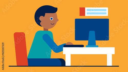 Assistive Technology at Work A focused individual using a computer with assistive technology like a screen reader or adaptive keyboard at an inclusive workplace environment.