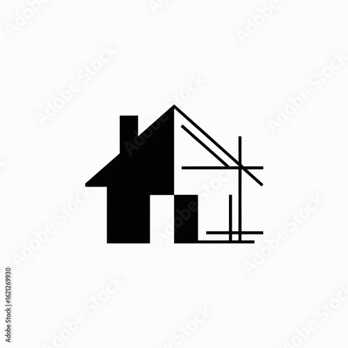 Abstract architectural house design blueprint silhouette isolated on white background