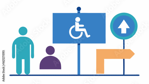 Accessible Event Signage A vector showing a clear and large sign directing attendees to accessible entrances and facilities at a public event with symbols for wheelchair access and