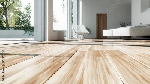 Wallpaper Mural Water flooding modern minimalist bedroom with wooden floor Torontodigital.ca