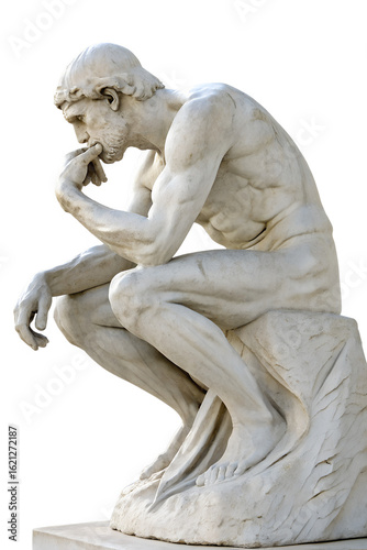 The Thinker Sculpture in Meditation: A timeless sculpture of The Thinker contemplates, etched in stone, evoking intellectual pursuit and philosophical contemplation.