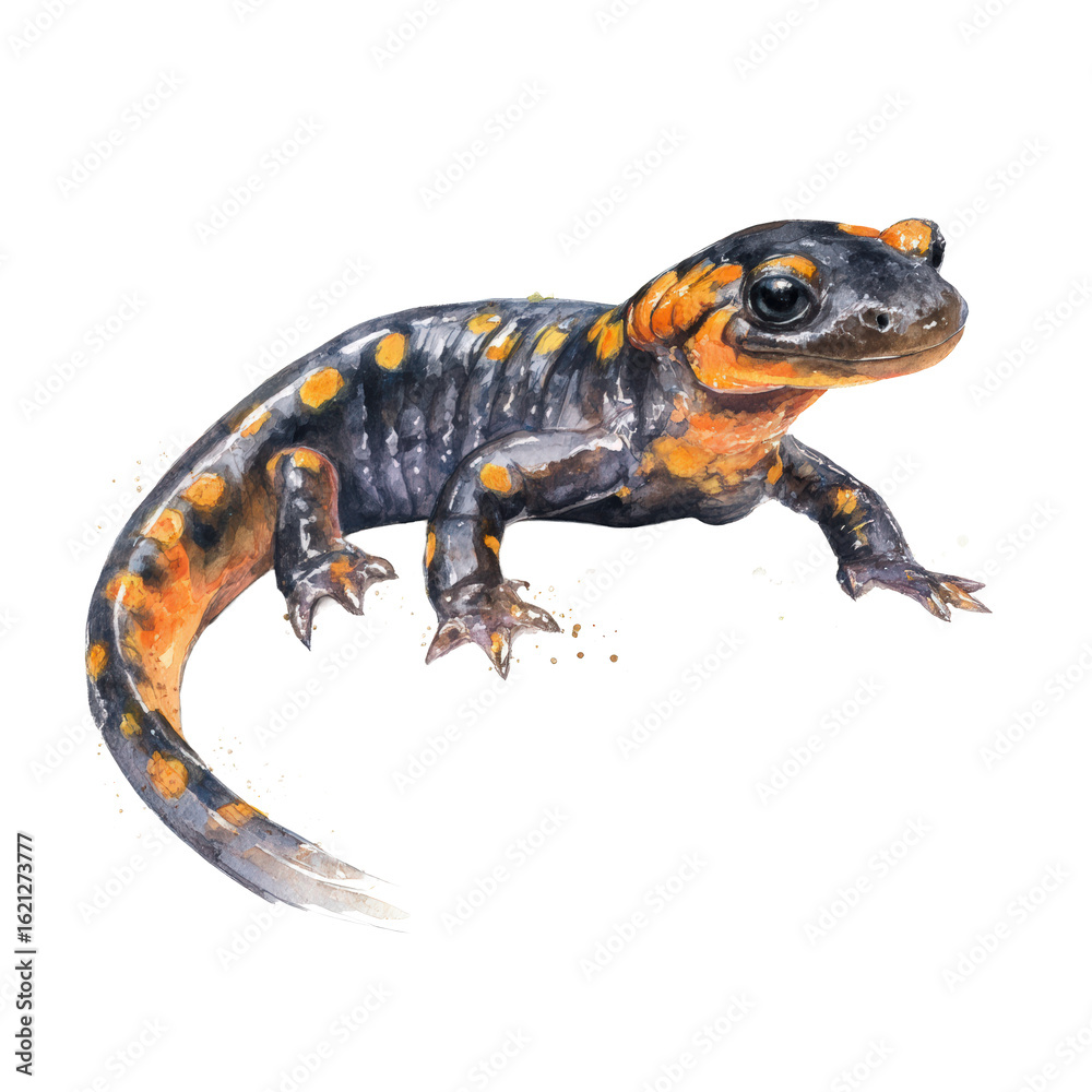Obraz premium Watercolor animal illustration, fire salamander isolated on transparent background