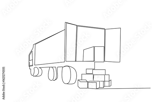 truck vehicle cargo service boxes business industry transportation one line art vector