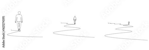 person walk go away free relax alone thoughtful back view one line art design vector