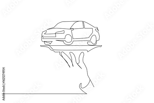 car vehicle sales presentation tray hold business one line art vector