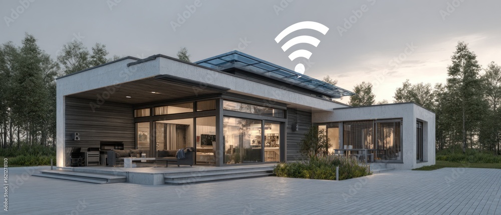 Obraz premium Smart Home: Modern Architecture & Wireless Connectivity