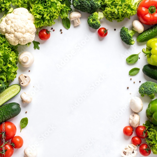 Fresh vegetables arranged in a frame
