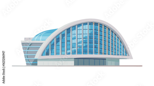 Modern architecture building with glass facade isolated on white background, representing urban design, corporate office and real estate investment