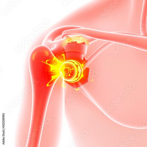 Illustration of a shoulder joint with visible inflammation and pain highlighted in bright yellow color created with generated ai