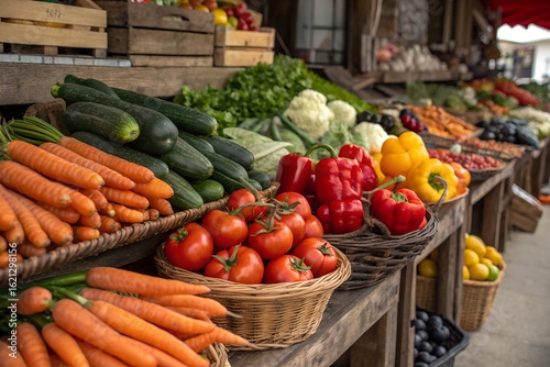 Close-Up of Fresh Vegetables in a Traditional Market Setting.