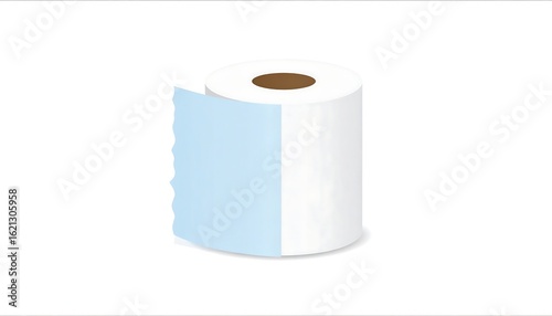 Roll of white toilet paper with light blue section