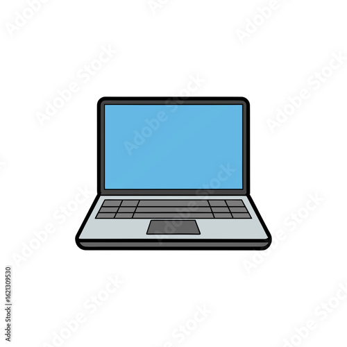 Simple illustration of an open laptop computer with a blue screen