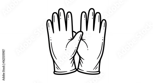 Medical Protective Gloves Hand Drawn Sketch Line Art Illustration on White Background, Minimalist Style Black and White Protective Wear for Healthcare and Safety,medical,hand,drawn, sketch, line art