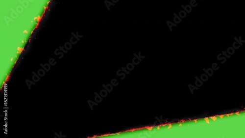 Burning paper transition effect moving split on green screen. paper transition animation