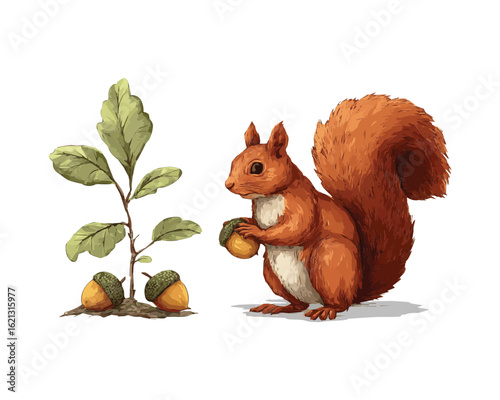 Watercolor Squirrel with Acorn vector 