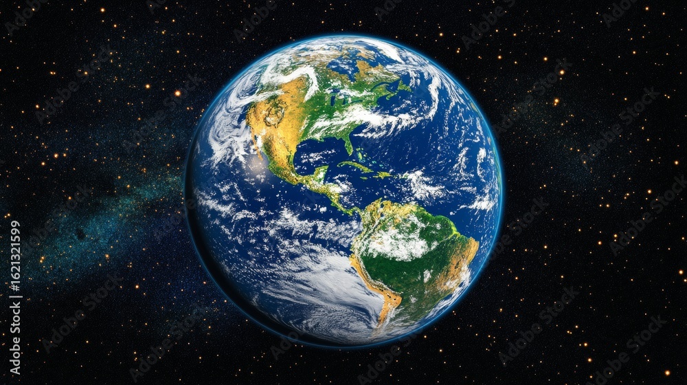 Obraz premium Earth in the cosmos, a satellite view of our home planet against the backdrop of the universe.
