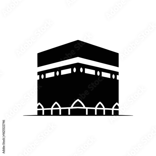 the Kaaba features bold black and gold accents, highlighting its iconic cubic shape