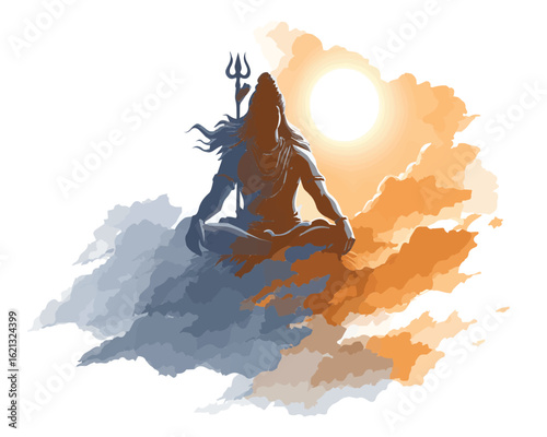 Silhouette of lord shiva in meditation at day