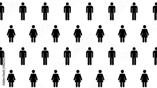 Seamless loop pattern of Men and Women icons on a white background. Infographic and pictogram background. Stylish pictogram, 4K motion graphics. Concept of gender, stats and population
