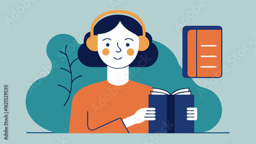 Audiobook Experience A person with hearing aids enjoying an audiobook with visual captions displayed on a smartphone screen demonstrating accessibility in literature.