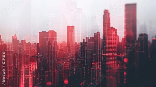 Red digital cityscape