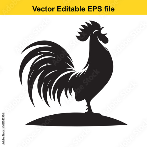 Vector art of black rooster silhouette isolated on white background