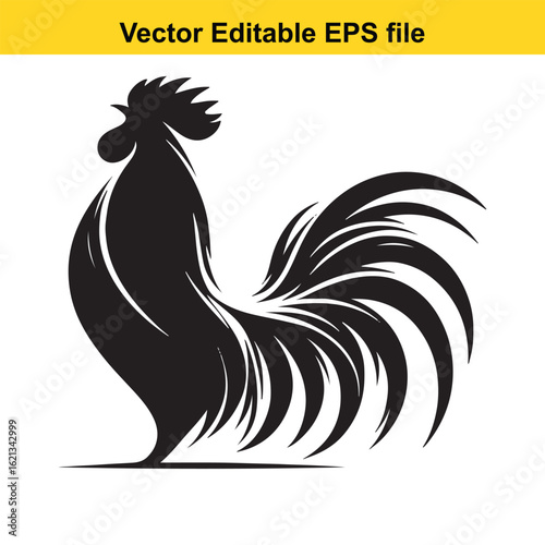 Vector art of black rooster silhouette isolated on white background