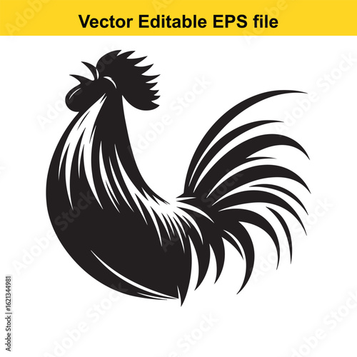 Vector art of black rooster silhouette isolated on white background