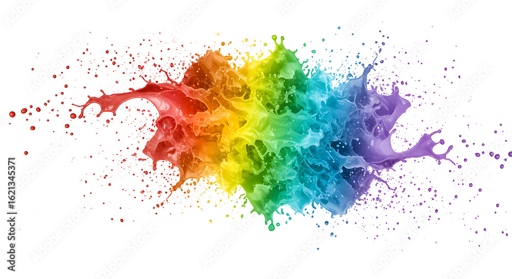 Fototapeta premium Dynamic rainbow paint splash vibrant colors against white backdrop